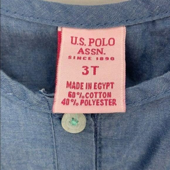 US Polo Assn Toddler Girl Blue Jean Button Down Dress Size 3T - Picture 2 of 8